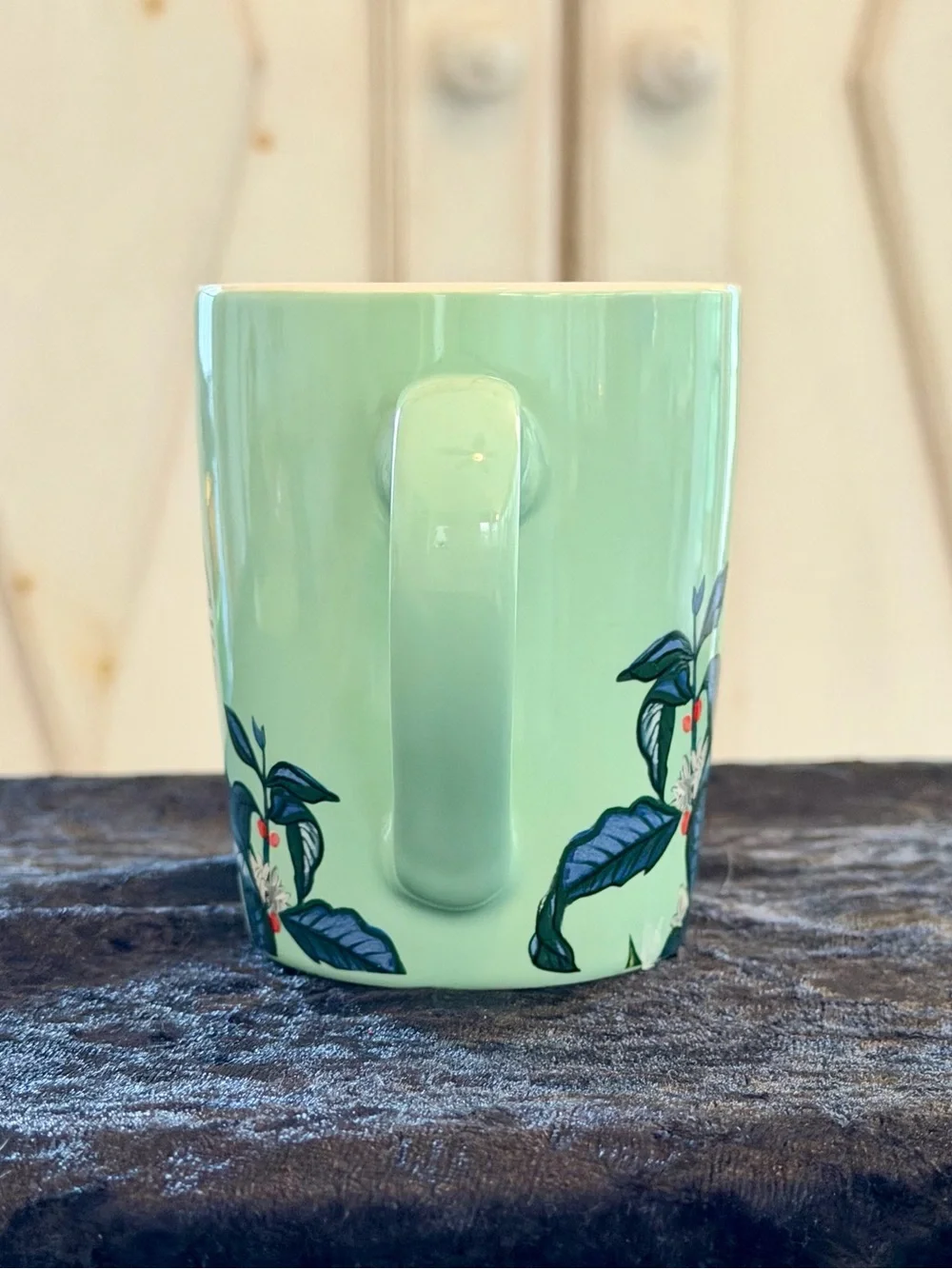 Starbucks Mint Green Ceramic Coffee Mug with Botanical Design
